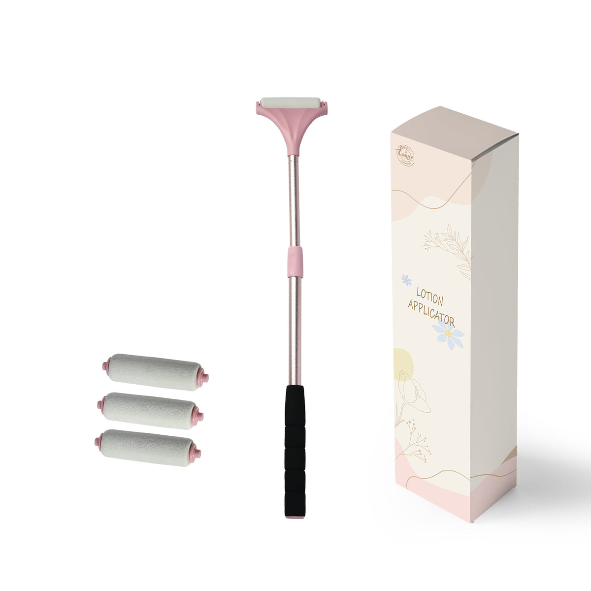 Extendable Lotion Applicator with 2 Bonus Replacement Heads for Back, Legs & Body