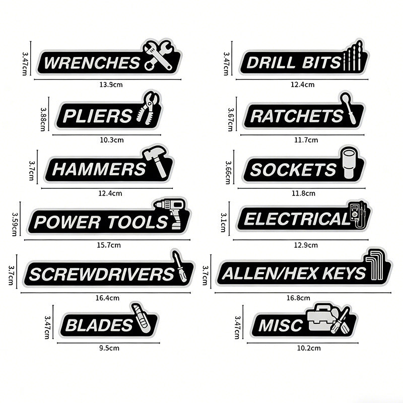12-Piece Magnetic Toolbox Organizer Labels – Find Your Tools Faster & Keep Drawers Organized
