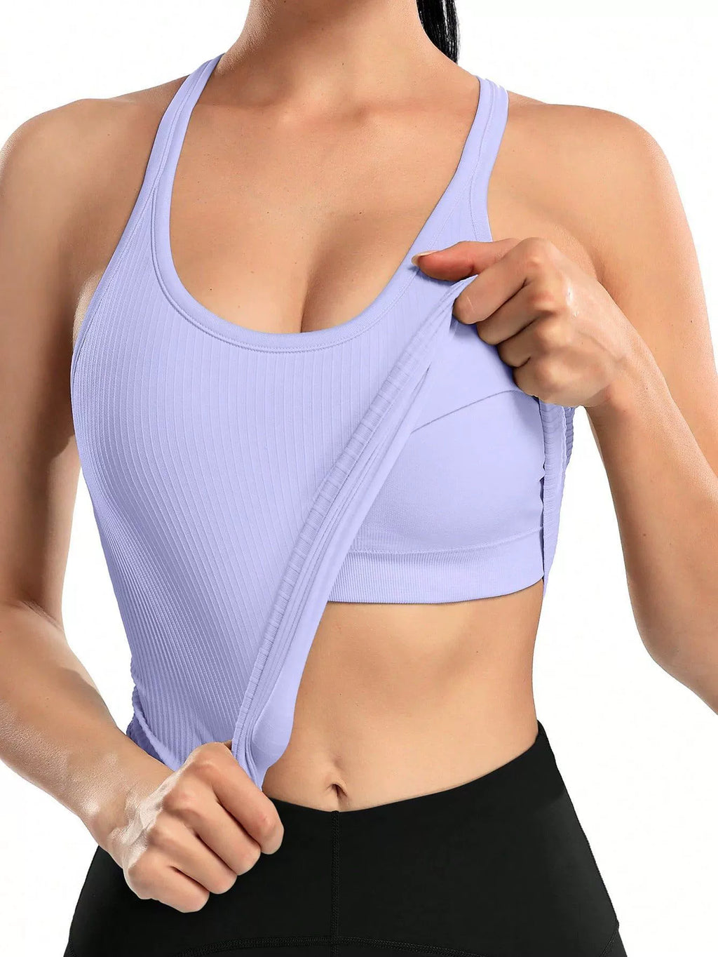 Ribbed Workout Tank Tops for Women with Built in Bra Tight Racerback Scoop Neck Athletic Top