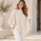 Women's Elegant Side-Button Asymmetric Knit Poncho