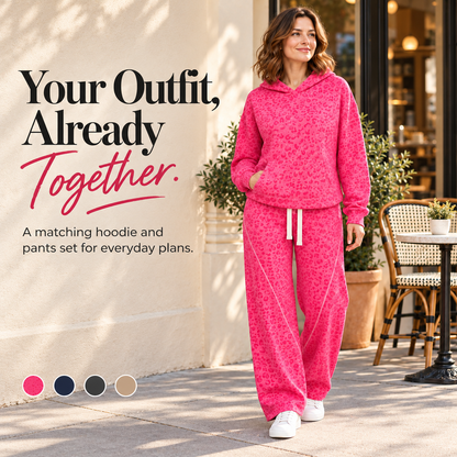 🐆 Leopard Print 2-Piece Set – Relaxed Hoodie & Drawstring Pants