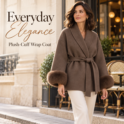 Women's Luxury Plush-Cuff Belted Wrap Coat | Elegant Fall & Winter Thermal Jacket