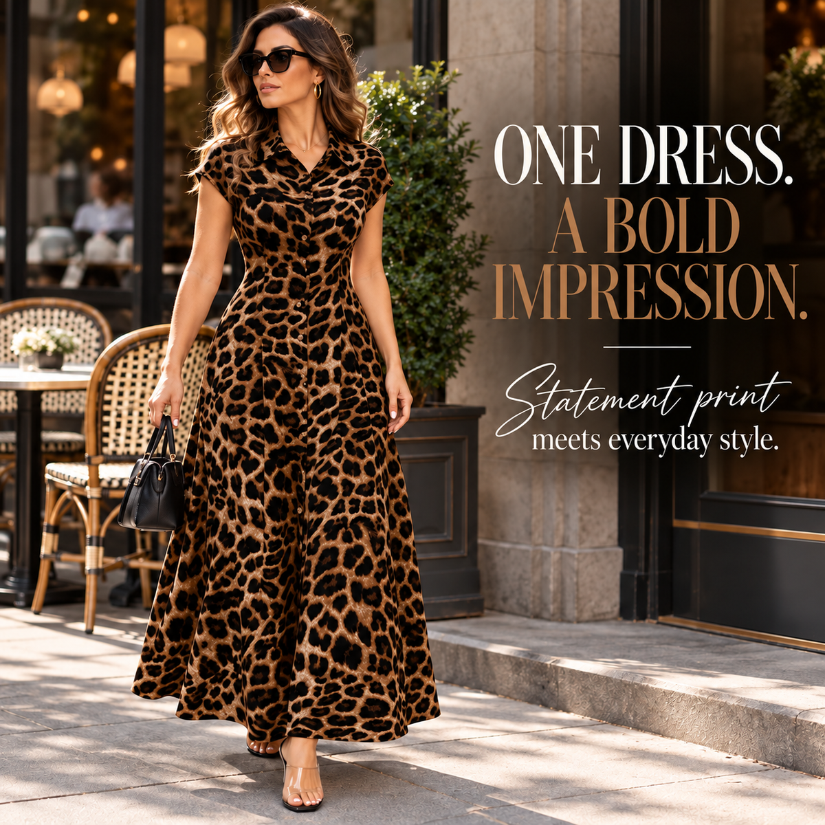 Women’s Leopard Print Maxi Shirt Dress