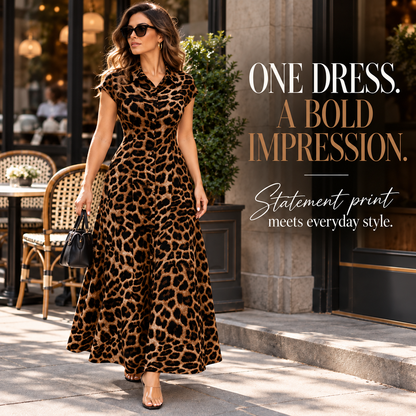 Women’s Leopard Print Maxi Shirt Dress