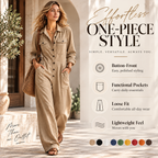 Women's 2026 New French Style Button-Front Full-Length Workwear Jumpsuit