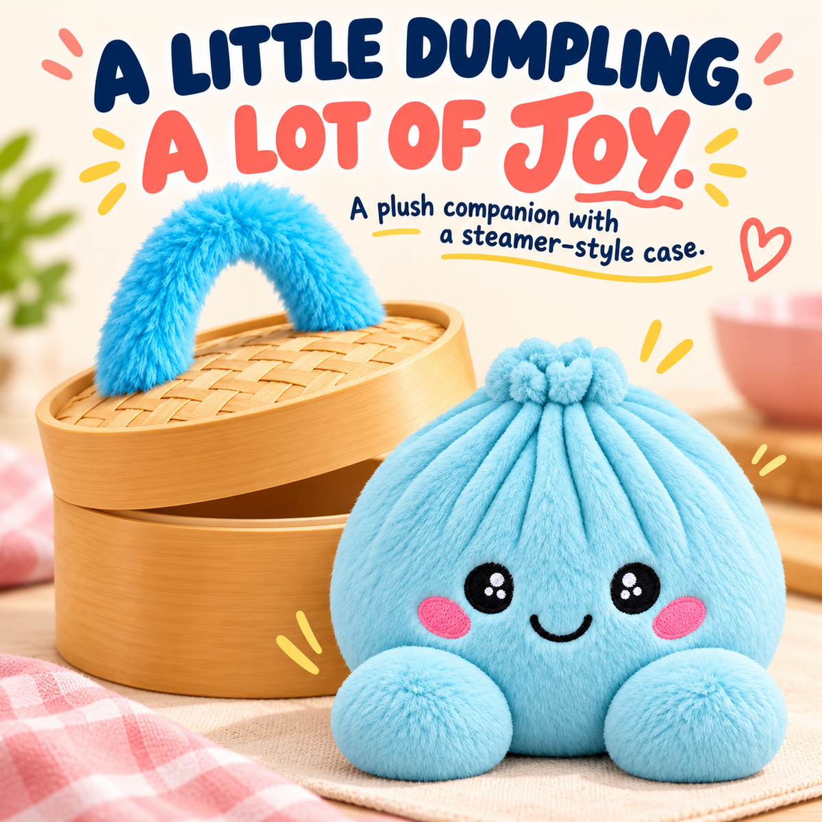 🥟 Cute Dumpling Plush Toy – Soft & Slow-Rebound Stress Relief Stuffed Animal with Bamboo Steamer Case🌈
