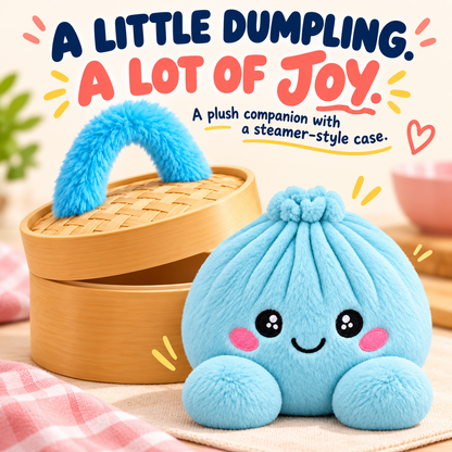 🥟 Cute Dumpling Plush Toy – Soft & Slow-Rebound Stress Relief Stuffed Animal with Bamboo Steamer Case🌈
