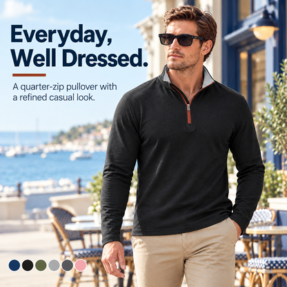 Men’s Quarter-Zip Pullover with Contrast Trim
