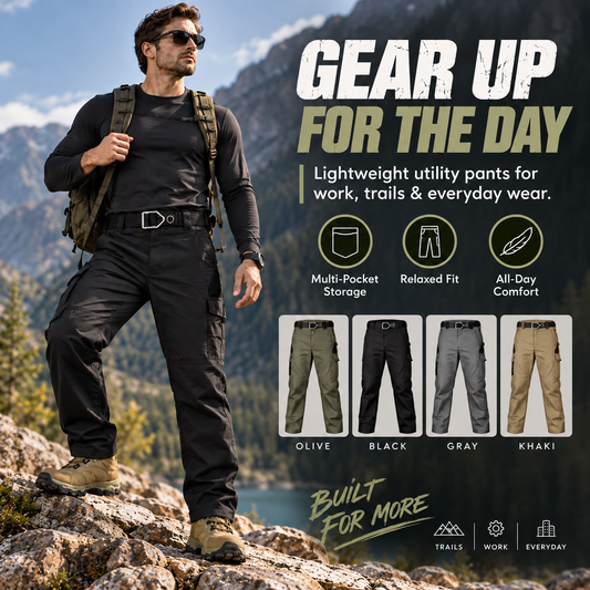 Men's All-Terrain Stretch Utility Cargo Pants - Water-Resistant & Lightweight Outdoor Trousers