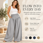 High Waist Wide Leg Casual Pants with Pockets & Elastic Waist
