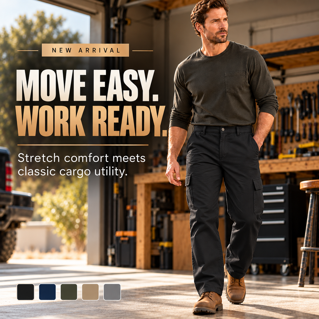 Men’s Flexible Stretch Regular Fit Cargo Pants | Comfort Straight Leg Work Pants with Expandable Pockets