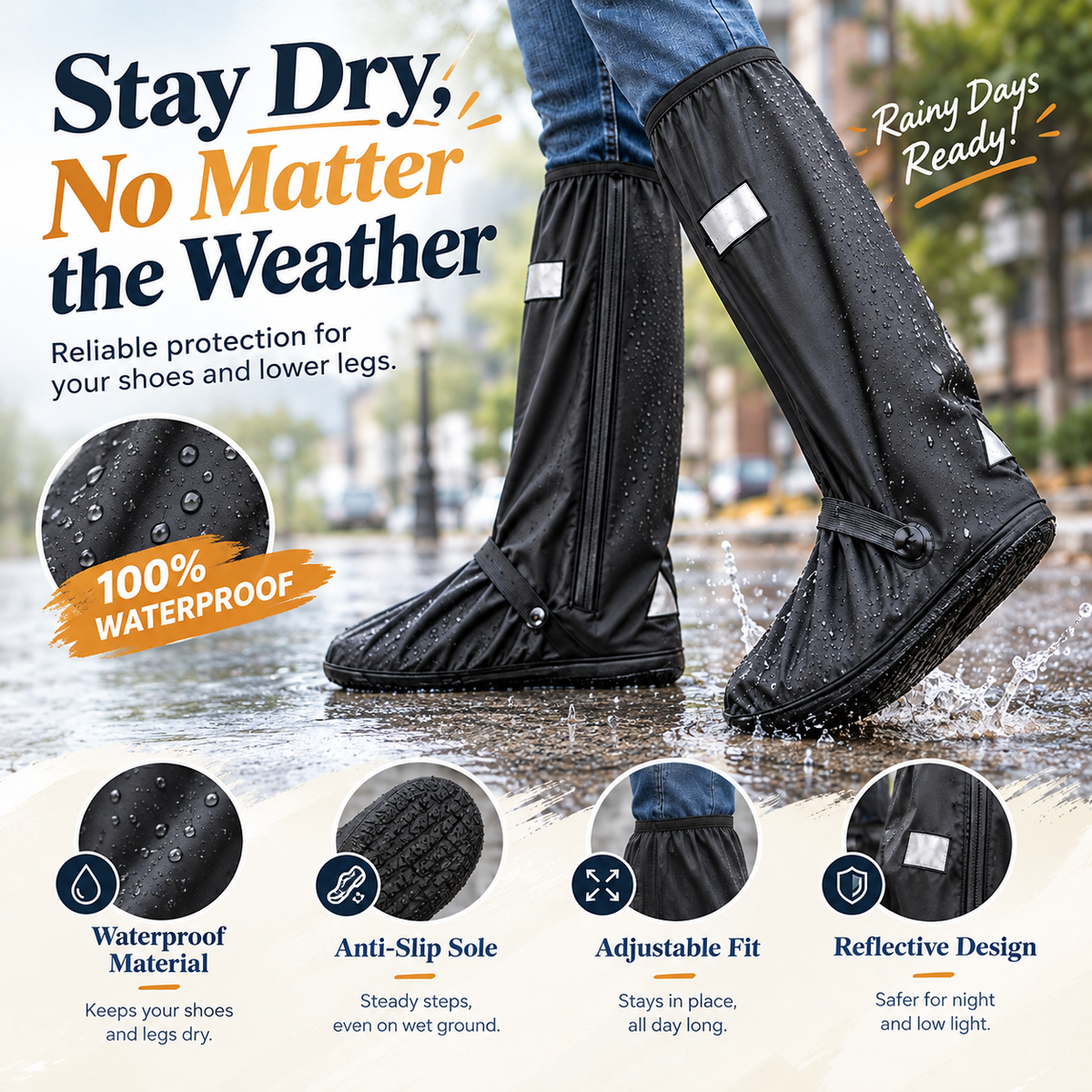 All-Weather Waterproof Shoe Covers for Men & Women ☔ | Non-Slip Tall Rain Boot Guards with Secure Fit 👟