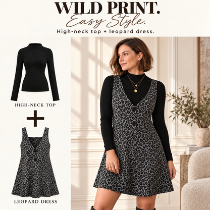 Women's Fall Leopard Print Two-Piece Layered Dress Set