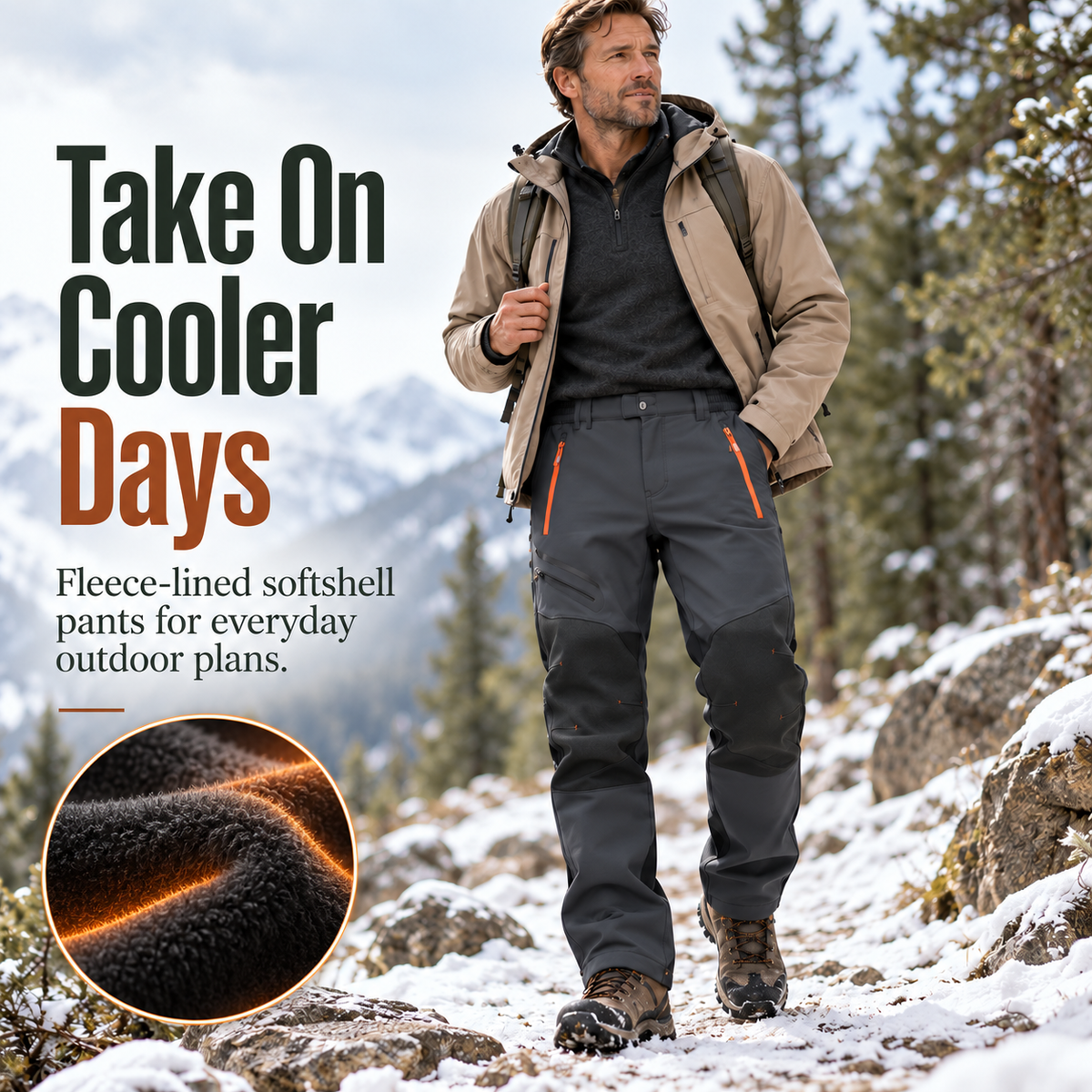 🏔️ Men's Thermal Fleece Waterproof Softshell Hiking Pants | Heavy-Duty Winter Cargo