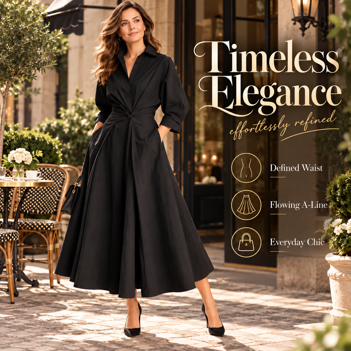 Minimalist Collared Long Sleeve Midi Dress | Office & Formal Wear