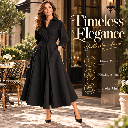 Minimalist Collared Long Sleeve Midi Dress | Office & Formal Wear