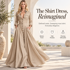 Women's Long-Sleeve Collared Button-Front Maxi Dress