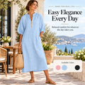 Women’s Casual Zip Neck Balloon Sleeve Maxi Dress with Pockets
