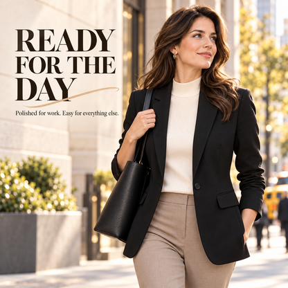 Women's Fitted Blazer – Soft Tailored Long Sleeve Jacket with Lapel & Pockets