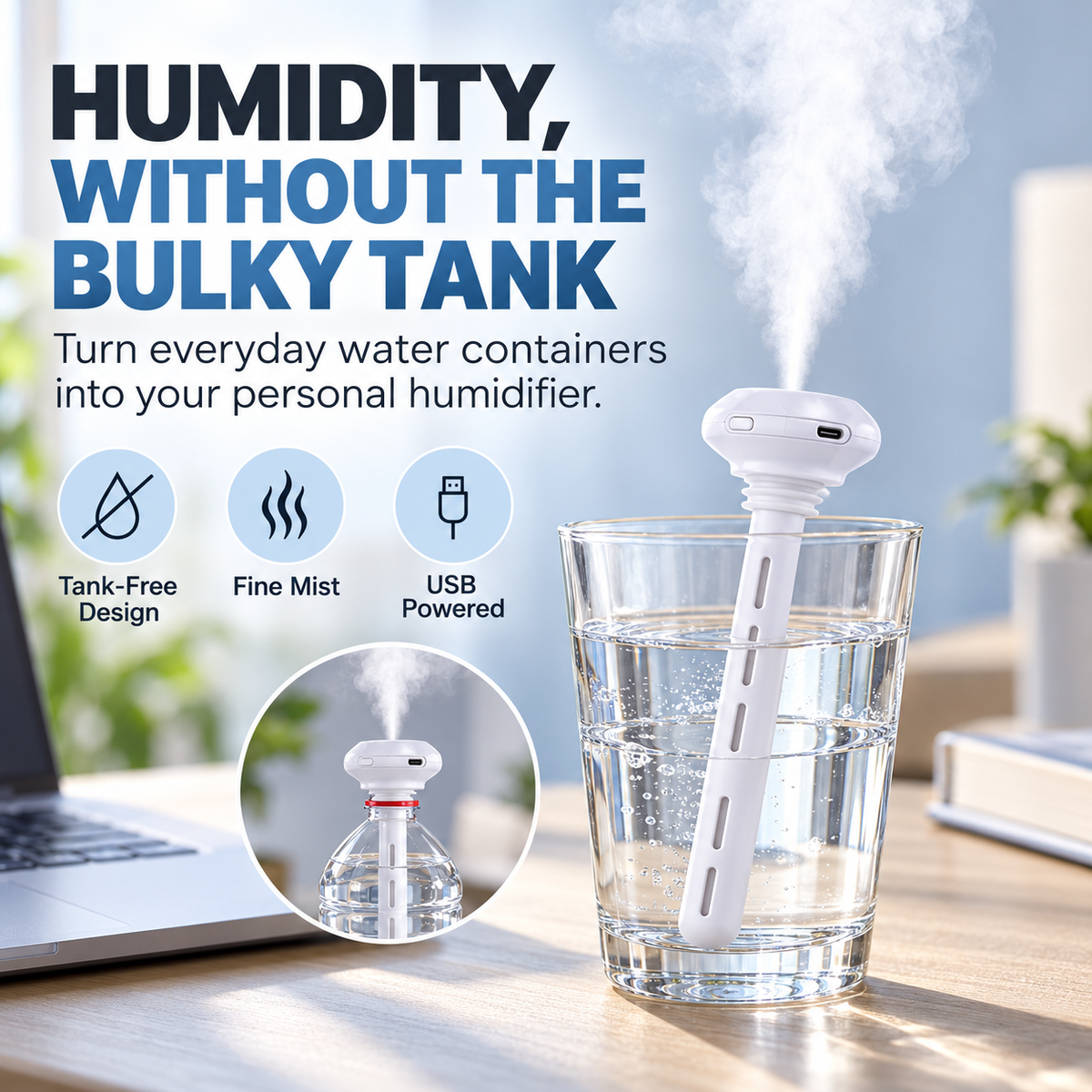 💧 Portable Tank-Free Humidifier for Bottles & Cups 🔌