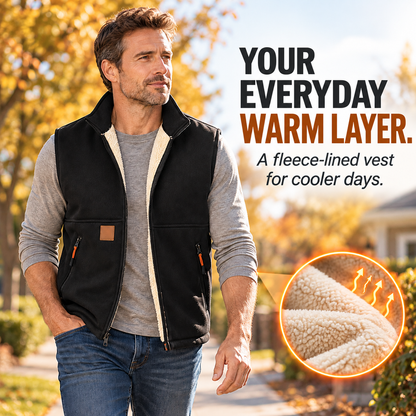 ❄️ Men’s Fleece-Lined Full-Zip Vest with Stand Collar & Zippered Pockets