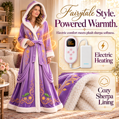 👑 Fairytale Royal Heated Robe – Plush Sherpa Lined Electric Heating Long Dressing Gown 🔥