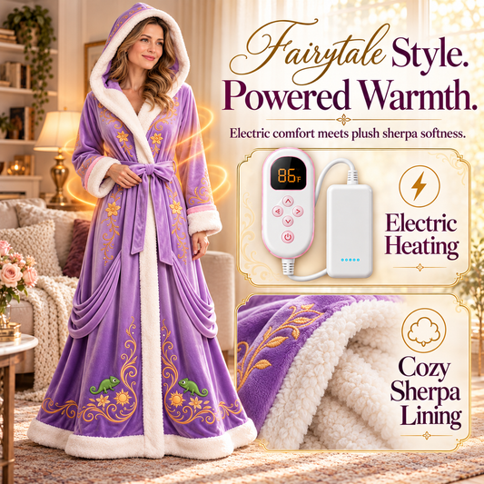 👑 Fairytale Royal Heated Robe – Plush Sherpa Lined Electric Heating Long Dressing Gown 🔥