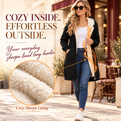 🧥 Cozy Days Sherpa-Lined Long Zip-Up Hoodie