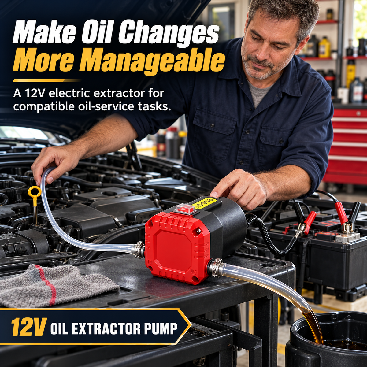 🛠️ 12V 80W Electric Oil Extractor & Diesel Transfer Pump Kit with Hoses – For Compatible Cars, Trucks, RVs & Boats