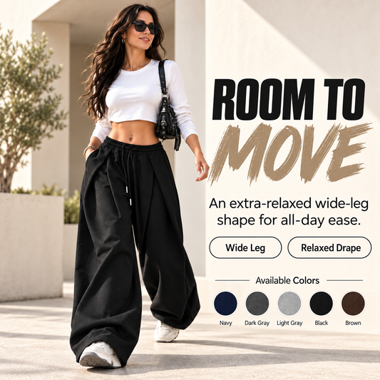 Women's High-Waist Pleated Wide-Leg Jogger Pants | Casual Baggy Sweatpants