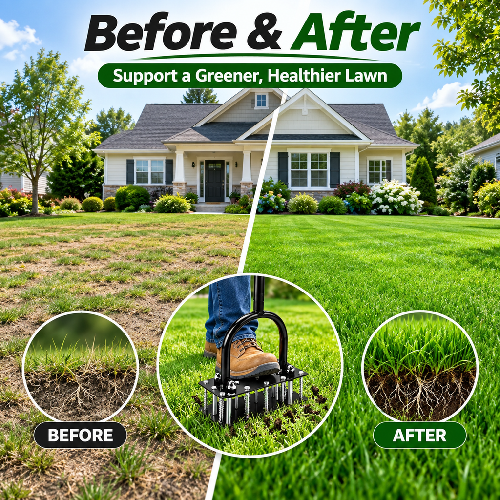 🌱 15-Spike Lawn Aerator – Adjustable Manual Soil Loosening Tool for Healthier, Greener Grass