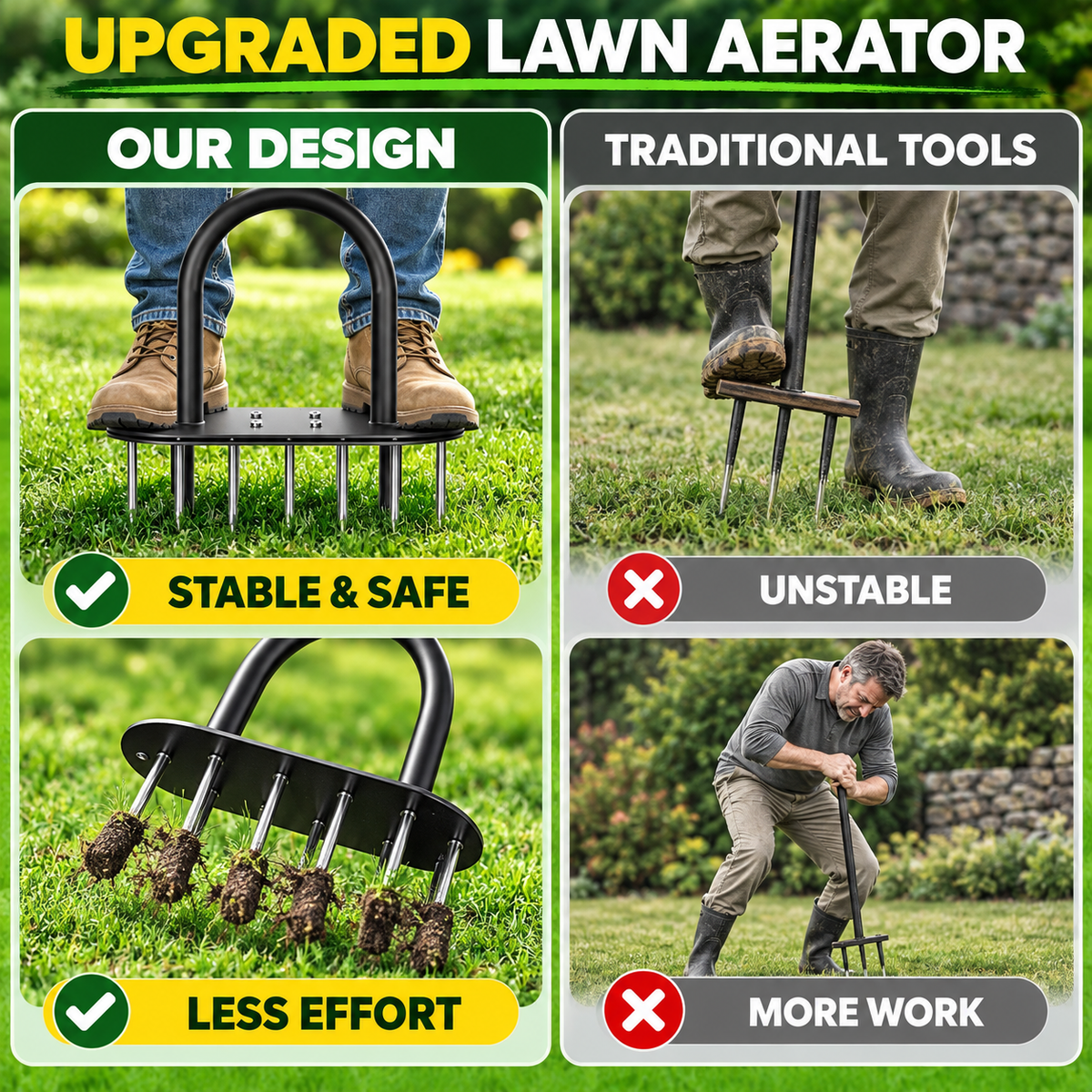 🌱 15-Spike Lawn Aerator – Adjustable Manual Soil Loosening Tool for Healthier, Greener Grass