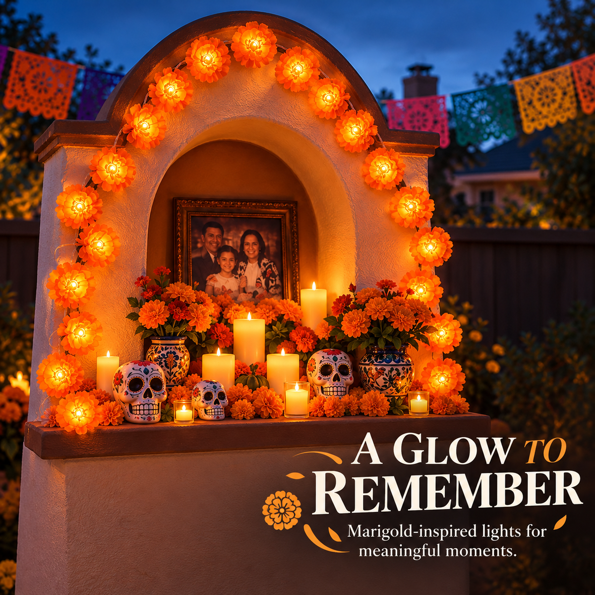 🎃 Marigold Flower String Lights – A Festive Glow for Fall & Day of the Dead 🌼