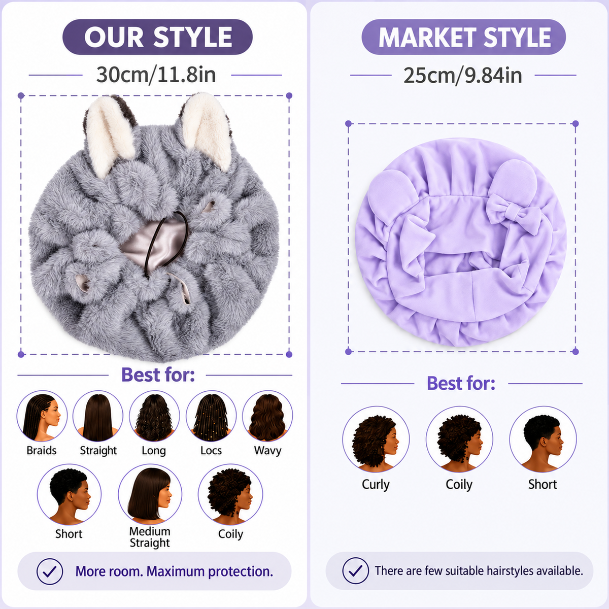 🦊 Plush Fox Ear Sleep Bonnet – Satin Lined & Adjustable for Gentle Hair Care ✨