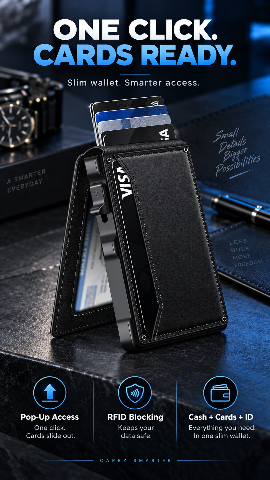 💼 Minimalist Tech | Men's Slim RFID-Blocking Pop-Up Wallet with Money Clip 🎁