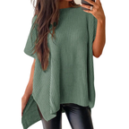 Women's casual loose solid color knitted pullover sweater