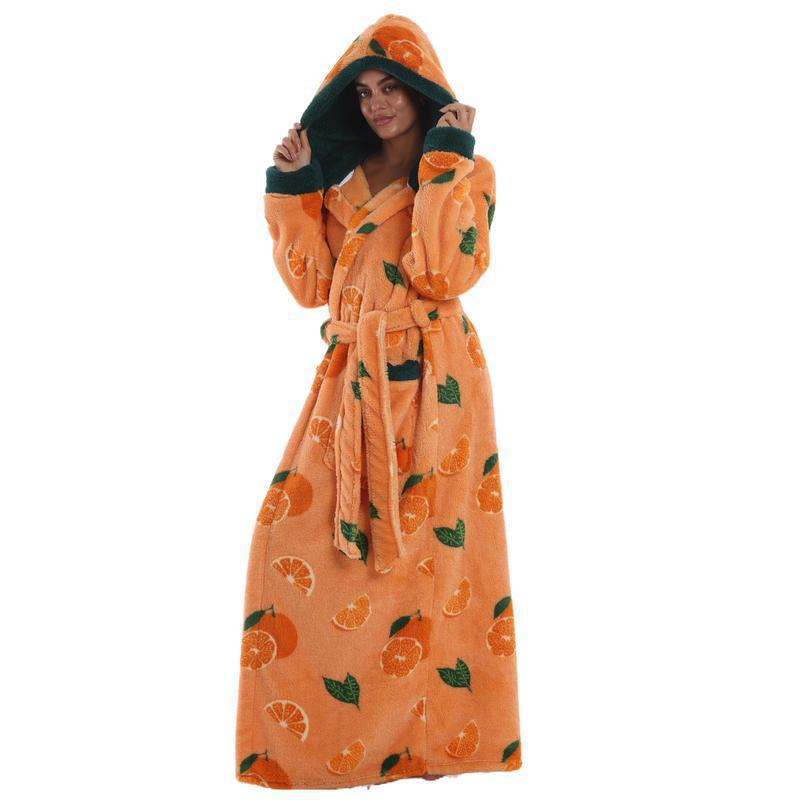 Treavhds™ Hooded Long Leopard Print Bathrobe - Thickened Flannel Fabric