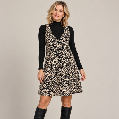 Women's Fall Leopard Print Two-Piece Layered Dress Set