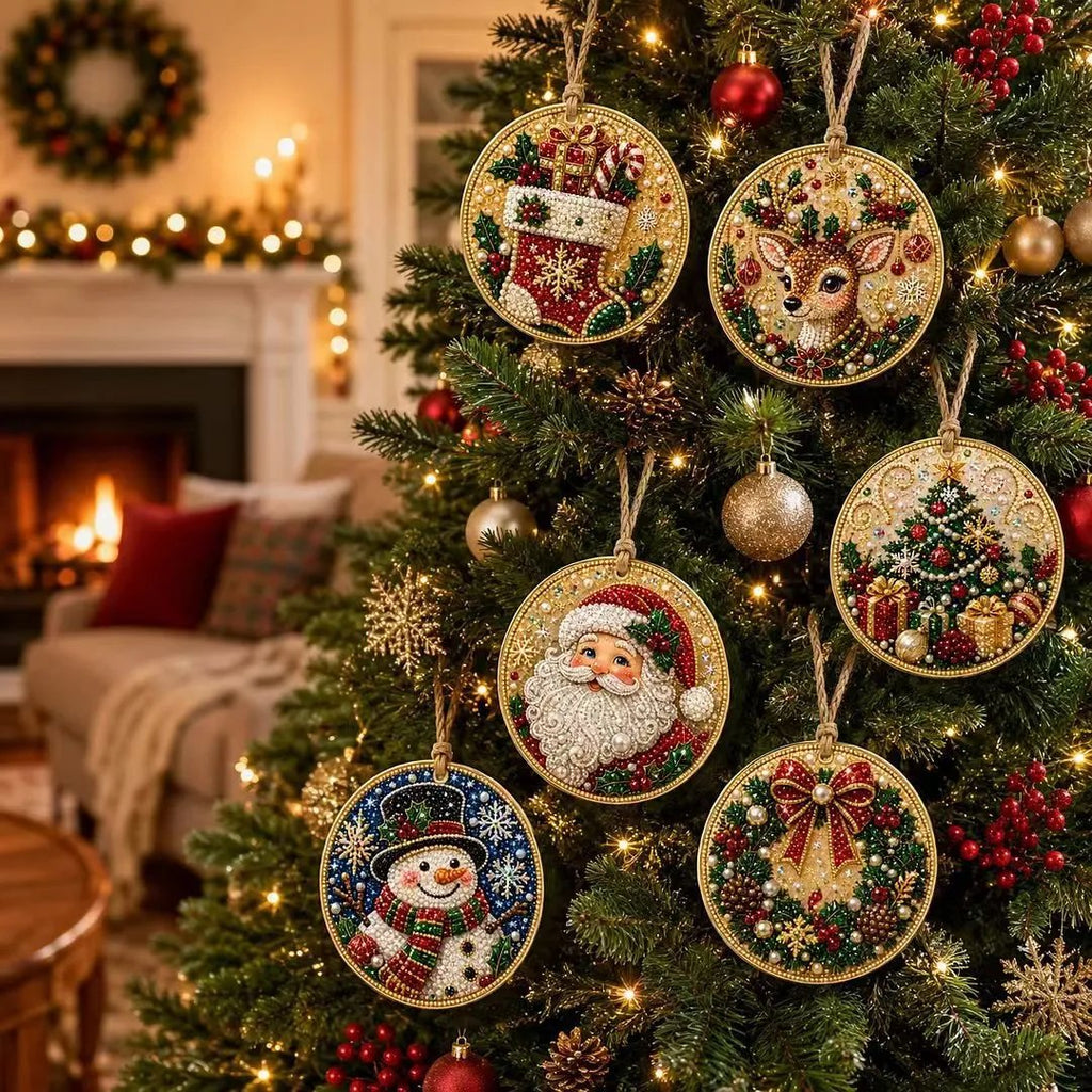 🎄🦌 6-Pack Christmas Diamond Painting Ornament Kit | Make Beautiful Hand‑Made Decorations🎁