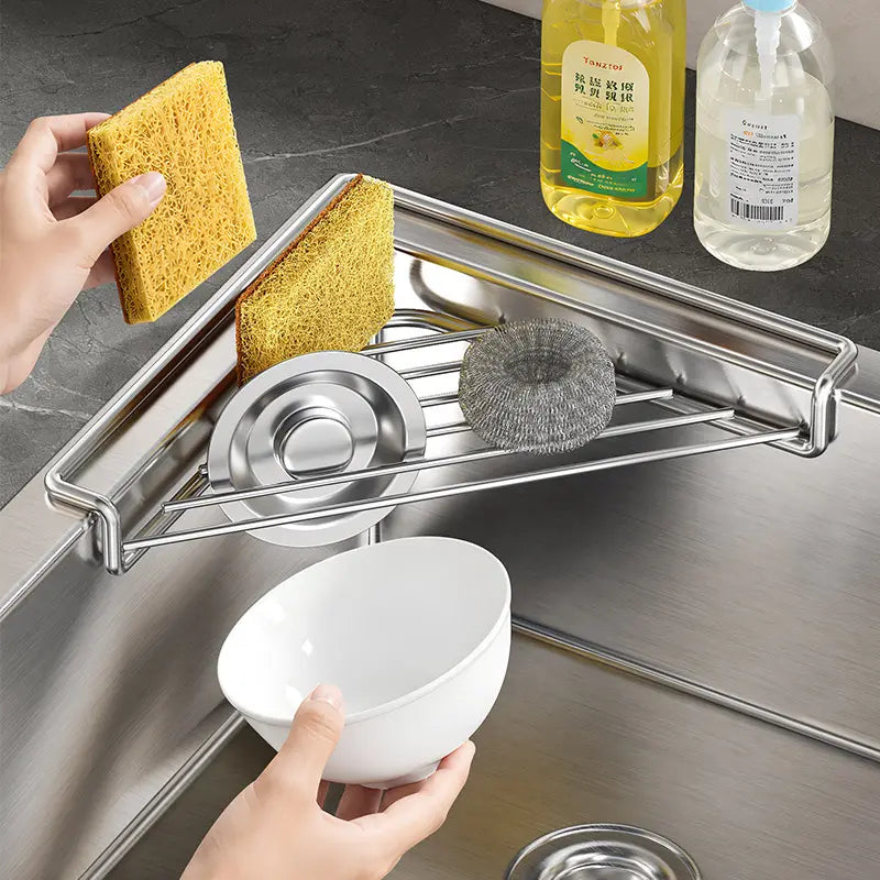 2PCS Stainless Steel Corner Sink Shelf with Triangular Open Wire Rack Design, Drainage and Raised Side✨