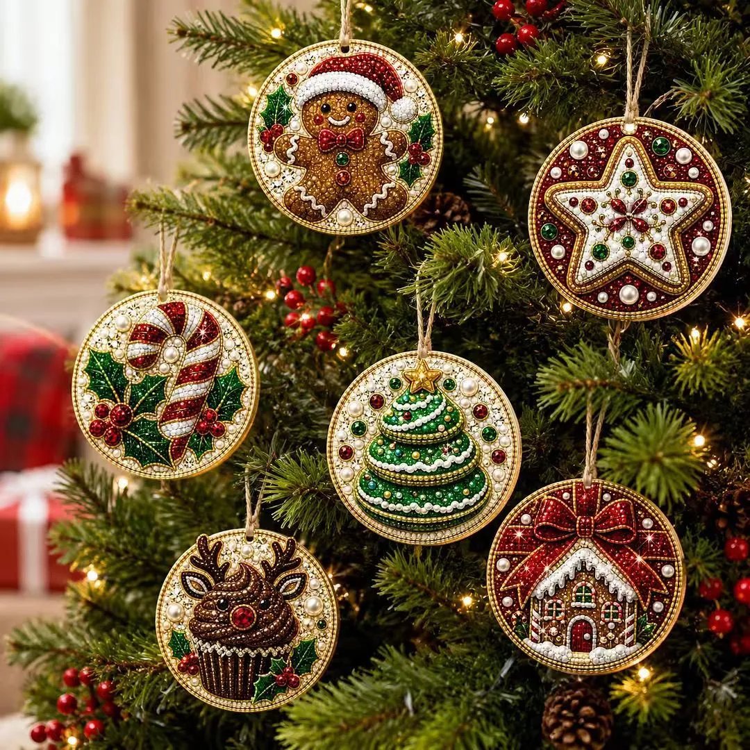 🎄🦌 6-Pack Christmas Diamond Painting Ornament Kit | Make Beautiful Hand‑Made Decorations🎁