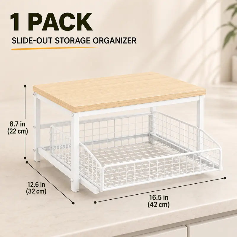 🏡 2-Tier Slide-Out Countertop Organizer – Instant Extra Storage for Kitchen, Office & Bathroom