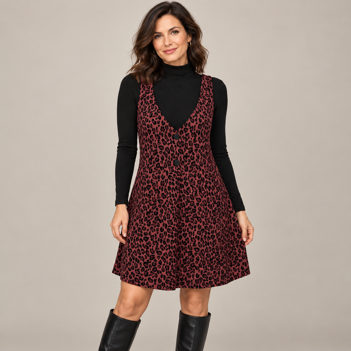 Women's Fall Leopard Print Two-Piece Layered Dress Set