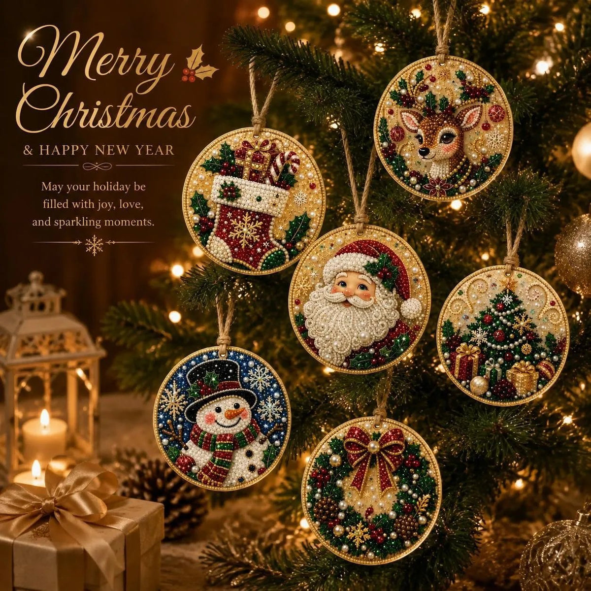 🎄🦌 6-Pack Christmas Diamond Painting Ornament Kit | Make Beautiful Hand‑Made Decorations🎁
