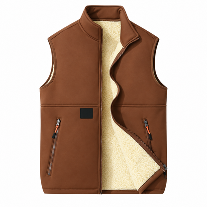 ❄️ Men’s Fleece-Lined Full-Zip Vest with Stand Collar & Zippered Pockets