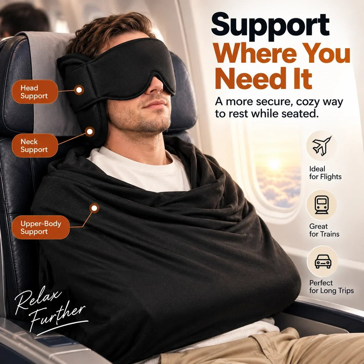 ✈️  3-in-1 Travel Sleep Support – Blackout Eye Mask & Head Support