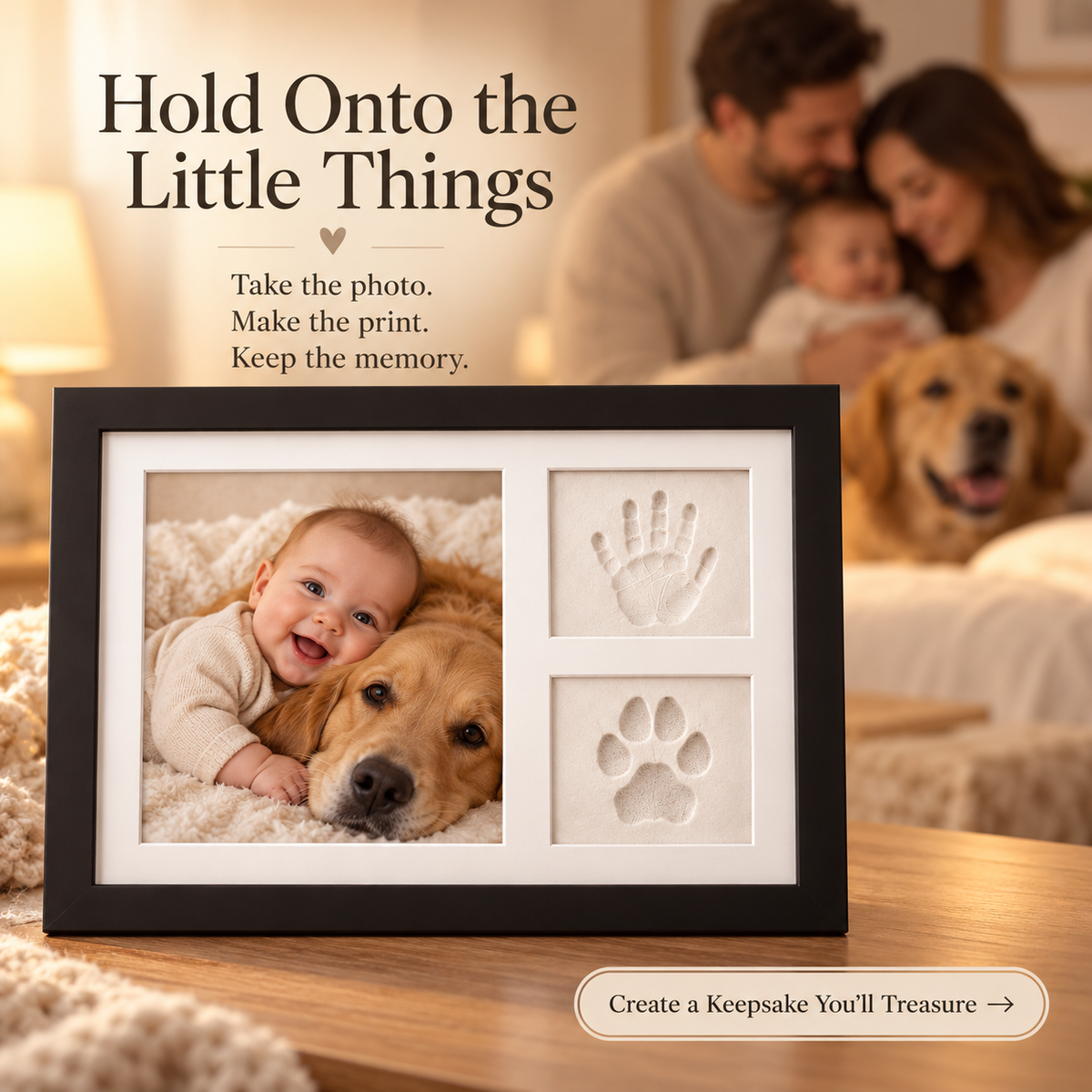 🤍 Tiny Prints Baby & Pet Keepsake Frame – Photo, Handprint & Paw Print Kit