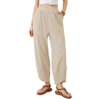 Loose Elastic Waisted Palazzo Harem Pants with Pockets