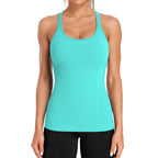Ribbed Workout Tank Tops for Women with Built in Bra Tight Racerback Scoop Neck Athletic Top