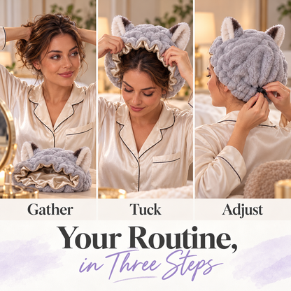 🦊 Plush Fox Ear Sleep Bonnet – Satin Lined & Adjustable for Gentle Hair Care ✨